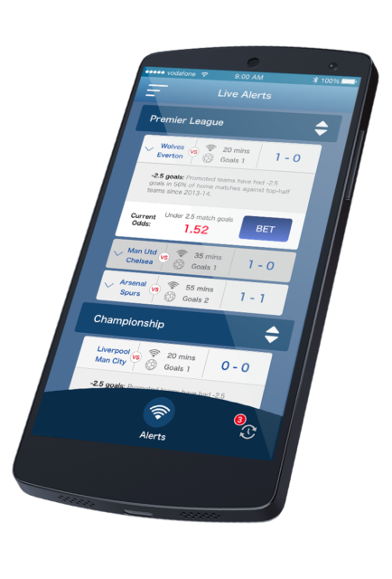 Football Live Alerts app by Bettorlogic